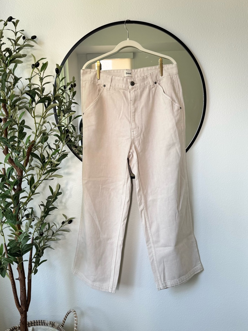 Elwood Chalk Beige Denim Pants - Relaxed Straight Fit, XL